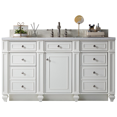 James Martin Bathroom Vanities, Single Sink Vanities, 50-70, Transitional, White, With Top and Sink, Bright White, Transitional, Carrara Marble, Parawood, Plywood Panels, Black Walnut Veneers, Vanity, 840108918636, 157-V60S-BW-3CAR