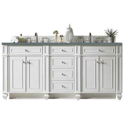James Martin Bathroom Vanities, Double Sink Vanities, 70-90, Transitional, White, With Top and Sink, Bright White, Transitional, Cala Blue Quartz, Parawood, Plywood Panels, Black Walnut Veneers, Vanity, 840108939266, 157-V72-BW-3CBL