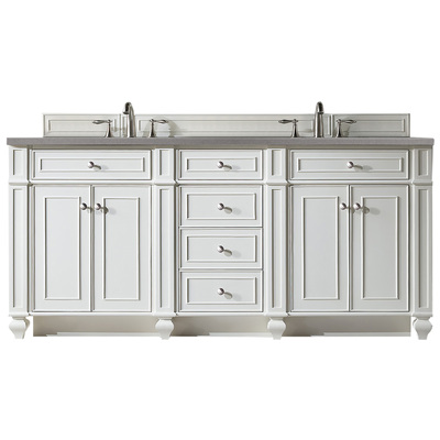 James Martin Bathroom Vanities, Double Sink Vanities, 70-90, Transitional, White, With Top and Sink, Bright White, Transitional, Grey Expo Quartz, Parawood, Plywood Panels, Black Walnut Veneers, Vanity, 840108918742, 157-V72-BW-3GEX