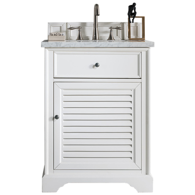 Bathroom Vanities James Martin Savannah Yellow Poplar Plywood Panels Bright White Bright White 238-104-V26-BW-3AF 840108917059 Vanity Single Sink Vanities Under 30 Traditional White With Top and Sink 