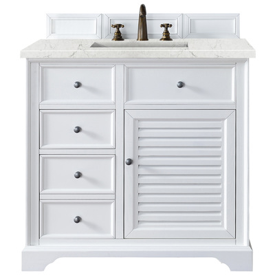 James Martin Bathroom Vanities, Single Sink Vanities, 30-40, Traditional, White, With Top and Sink, Bright White, Transitional, Eternal Jasmine Pearl, Yellow Poplar, Plywood Panels, Vanity, 840108917165, 238-104-V36-BW-3EJP