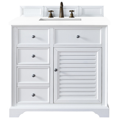 James Martin Bathroom Vanities, Single Sink Vanities, 30-40, Traditional, White, With Top and Sink, Bright White, Transitional, White Zeus, Yellow Poplar, Plywood Panels, Vanity, 840108952982, 238-104-V36-BW-3WZ