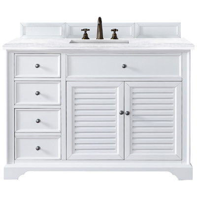 Bathroom Vanities James Martin Savannah Yellow Poplar Plywood Panels Bright White Bright White 238-104-V48-BW-3AF 840108917196 Vanity Single Sink Vanities 40-50 Traditional White With Top and Sink 