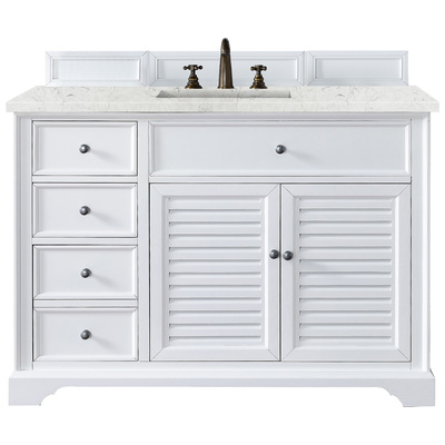 James Martin Bathroom Vanities, Single Sink Vanities, 40-50, Traditional, White, With Top and Sink, Bright White, Transitional, Eternal Jasmine Pearl, Yellow Poplar, Plywood Panels, Vanity, 840108917233, 238-104-V48-BW-3EJP