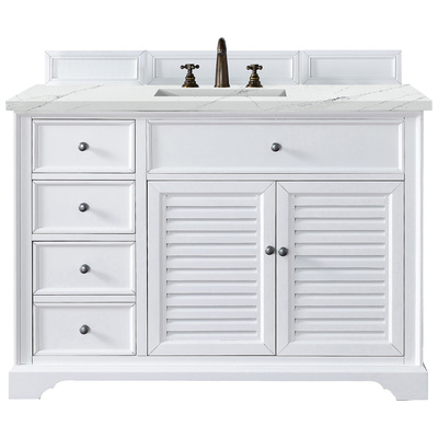 Bathroom Vanities James Martin Savannah Yellow Poplar Plywood Panels Bright White Bright White 238-104-V48-BW-3ENC 840108939556 Vanity Single Sink Vanities 40-50 Traditional White With Top and Sink 