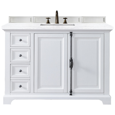 James Martin Bathroom Vanities, Single Sink Vanities, 40-50, Transitional, White, With Top and Sink, Bright White, Transitional, Arctic Fall, Yellow Poplar, Plywood Panels, Vanity, 840108917615, 238-105-V48-BW-3AF