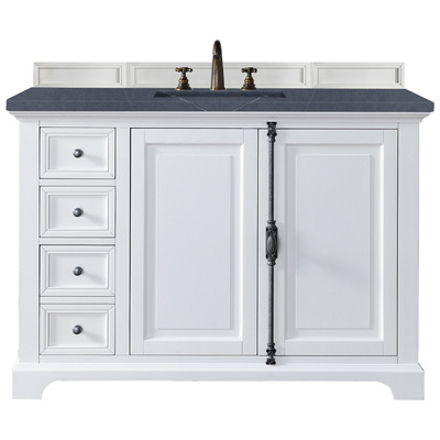 James Martin Bathroom Vanities, Single Sink Vanities, 40-50, Transitional, White, With Top and Sink, Bright White, Transitional, Charcoal Soapstone, Yellow Poplar, Plywood Panels, Vanity, 840108917646, 238-105-V48-BW-3CSP