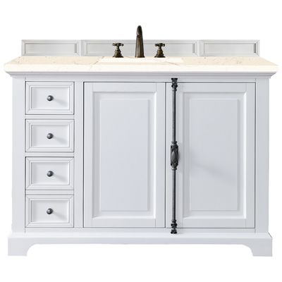James Martin Bathroom Vanities, Single Sink Vanities, 40-50, Transitional, White, With Top and Sink, Bright White, Transitional, Eternal Marfil, Yellow Poplar, Plywood Panels, Vanity, 840108926754, 238-105-V48-BW-3EMR