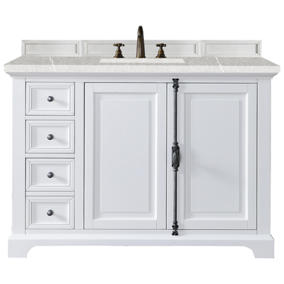 James Martin Bathroom Vanities, Single Sink Vanities, 40-50, Transitional, White, With Top and Sink, Bright White, Transitional, Eternal Serena, Yellow Poplar, Plywood Panels, Vanity, 840108926877, 238-105-V48-BW-3ESR