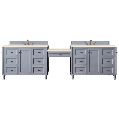 James Martin Bathroom Vanities, Double Sink Vanities, Over 90, Traditional, Gray, With Top and Sink, Silver Gray, Traditional, Eternal Marfil Quartz, Yellow Poplar, Plywood Panels, Vanity, 840108923944, 301-V122-SL-DU-3EMR