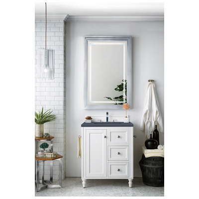 James Martin Bathroom Vanities, Single Sink Vanities, Under 30, Traditional, White, With Top and Sink, Bright White, Traditional, Charcoal Soapstone Quartz, Yellow Poplar, Plywood Panels, Vanity, 846871089610, 301-V30-BW-3CSP