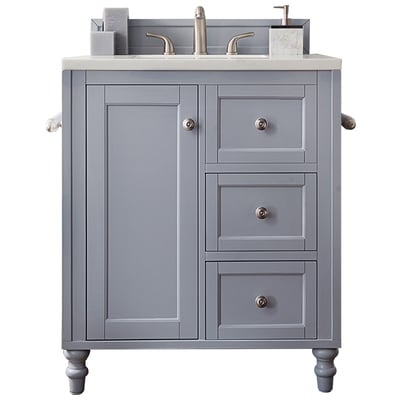 James Martin Bathroom Vanities, Single Sink Vanities, Under 30, Traditional, Gray, With Top and Sink, Silver Gray, Traditional, Arctic Fall Solid Surface, Yellow Poplar, Plywood Panels, Vanity, 846871058227, 301-V30-SL-3AF