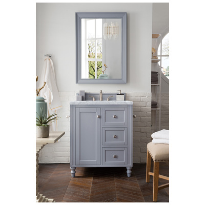 James Martin Bathroom Vanities, Single Sink Vanities, Under 30, Traditional, Gray, With Top and Sink, Silver Gray, Traditional, Carrara Marble, Yellow Poplar, Plywood Panels, Vanity, 846871058234, 301-V30-SL-3CAR