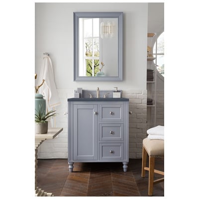 James Martin Bathroom Vanities, Single Sink Vanities, Under 30, Traditional, Gray, With Top and Sink, Silver Gray, Traditional, Charcoal Soapstone Quartz, Yellow Poplar, Plywood Panels, Vanity, 846871080877, 301-V30-SL-3CSP