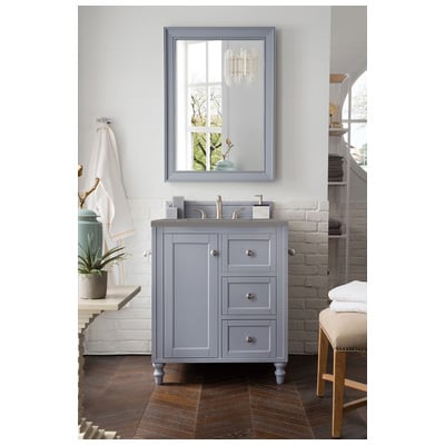 James Martin Bathroom Vanities, Single Sink Vanities, Under 30, Traditional, Gray, With Top and Sink, Silver Gray, Traditional, Grey Expo Quartz, Yellow Poplar, Plywood Panels, Vanity, 846871080907, 301-V30-SL-3GEX
