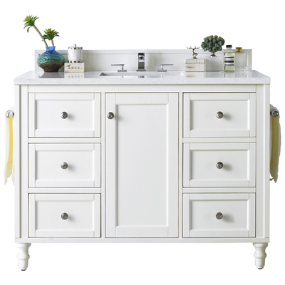 James Martin Bathroom Vanities, Single Sink Vanities, 40-50, Traditional, White, With Top and Sink, Bright White, Traditional, Arctic Fall Solid Surface, Yellow Poplar, Plywood Panels, Vanity, 846871089689, 301-V48-BW-3AF