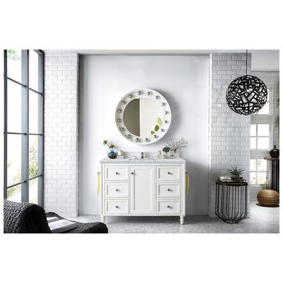 James Martin Bathroom Vanities, Single Sink Vanities, 40-50, Traditional, White, With Top and Sink, Bright White, Traditional, Carrara Marble, Yellow Poplar, Plywood Panels, Vanity, 846871089696, 301-V48-BW-3CAR