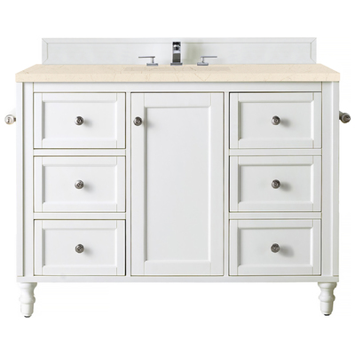 James Martin Bathroom Vanities, Single Sink Vanities, 40-50, Traditional, White, With Top and Sink, Bright White, Traditional, Eternal Marfil Quartz, Yellow Poplar, Plywood Panels, Vanity, 840108927607, 301-V48-BW-3EMR
