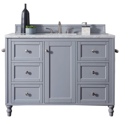 James Martin Bathroom Vanities, Single Sink Vanities, 40-50, Traditional, Gray, With Top and Sink, Silver Gray, Traditional, Carrara Marble, Yellow Poplar, Plywood Panels, Vanity, 846871058340, 301-V48-SL-3CAR