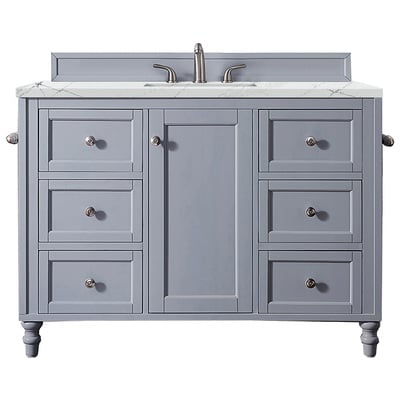 James Martin Bathroom Vanities, Single Sink Vanities, 40-50, Traditional, Gray, With Top and Sink, Silver Gray, Traditional, Ethereal Noctis Quartz, Yellow Poplar, Plywood Panels, Vanity, 840108939976, 301-V48-SL-3ENC