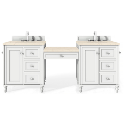 James Martin Bathroom Vanities, Double Sink Vanities, 70-90, Traditional, White, With Top and Sink, Bright White, Traditional, Eternal Marfil Quartz, Yellow Poplar, Plywood Panels, Vanity, 840108927638, 301-V86-BW-DU-3EMR