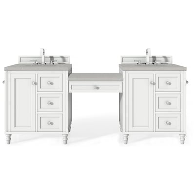 James Martin Bathroom Vanities, Double Sink Vanities, 70-90, Traditional, White, With Top and Sink, Bright White, Traditional, Eternal Serena Quartz, Yellow Poplar, Plywood Panels, Vanity, 840108927744, 301-V86-BW-DU-3ESR