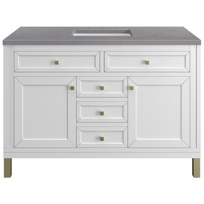 James Martin Bathroom Vanities, Single Sink Vanities, 40-50, Modern, White, Wall Mount Vanities, With Top and Sink, Glossy White, Modern Farmhouse, Transitional, Grey Expo, Yellow Poplar Solids, Plywood Panels, Vanity, 840108947964, 305-V48-GW-3GEX