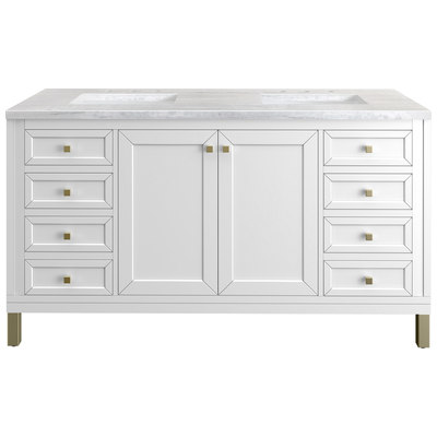 Bathroom Vanities James Martin Chicago Yellow Poplar Solids Plywood Glossy White Glossy White 305-V60D-GW-3AF 840108948084 Vanity Double Sink Vanities 50-70 Modern White Wall Mount Vanities With Top and Sink 