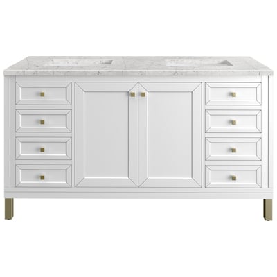 Bathroom Vanities James Martin Chicago Yellow Poplar Solids Plywood Glossy White Glossy White 305-V60D-GW-3EJP 840108948121 Vanity Double Sink Vanities 50-70 Modern White Wall Mount Vanities With Top and Sink 