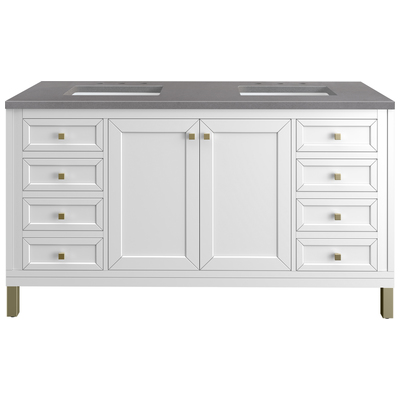 James Martin Bathroom Vanities, Double Sink Vanities, 50-70, Modern, White, Wall Mount Vanities, With Top and Sink, Glossy White, Modern Farmhouse, Transitional, Grey Expo, Yellow Poplar Solids, Plywood Panels, Vanity, 840108948169, 305-V60D-GW-3GEX