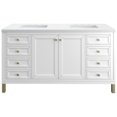 James Martin Bathroom Vanities, Double Sink Vanities, 50-70, Modern, White, Wall Mount Vanities, With Top and Sink, Glossy White, Modern Farmhouse, Transitional, White Zeus, Yellow Poplar Solids, Plywood Panels, Vanity, 840108948176, 305-V60D-GW-3WZ