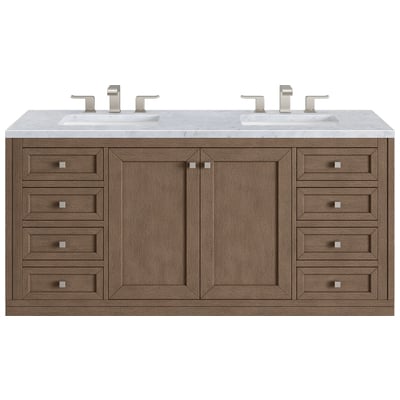 Bathroom Vanities James Martin Chicago Parawood Plywood Black Walnu Whitewashed Walnut Whitewashed Walnut 305-V60D-WWW-3CAR 846871055431 Vanity Double Sink Vanities 50-70 Modern Light Brown Wall Mount Vanities With Top and Sink 