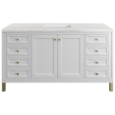 James Martin Bathroom Vanities, Single Sink Vanities, 50-70, Modern, White, Wall Mount Vanities, With Top and Sink, Glossy White, Modern Farmhouse, Transitional, Arctic Fall, Yellow Poplar Solids, Plywood Panels, Vanity, 840108948282, 305-V60S-GW-3AF