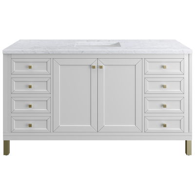 James Martin Bathroom Vanities, Single Sink Vanities, 50-70, Modern, White, Wall Mount Vanities, With Top and Sink, Glossy White, Modern Farmhouse, Transitional, Carrara Marble, Yellow Poplar Solids, Plywood Panels, Vanity, 840108948299, 305-V60S-GW-