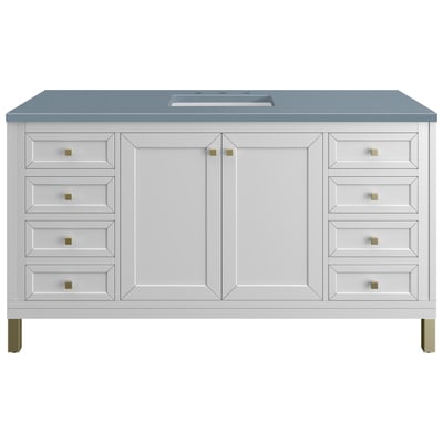 James Martin Bathroom Vanities, Single Sink Vanities, 50-70, Modern, White, Wall Mount Vanities, With Top and Sink, Glossy White, Modern Farmhouse, Transitional, Cala Blue, Yellow Poplar Solids, Plywood Panels, Vanity, 840108948305, 305-V60S-GW-3CBL