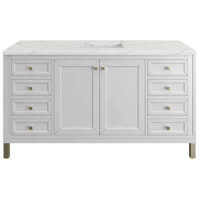 Bathroom Vanities James Martin Chicago Yellow Poplar Solids Plywood Glossy White Glossy White 305-V60S-GW-3ENC 840108948343 Vanity Single Sink Vanities 50-70 Modern White Wall Mount Vanities With Top and Sink 
