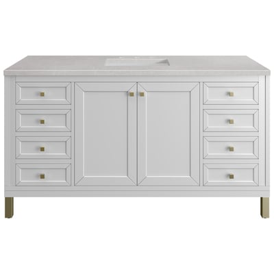 Bathroom Vanities James Martin Chicago Yellow Poplar Solids Plywood Glossy White Glossy White 305-V60S-GW-3ESR 840108948350 Vanity Single Sink Vanities 50-70 Modern White Wall Mount Vanities With Top and Sink 