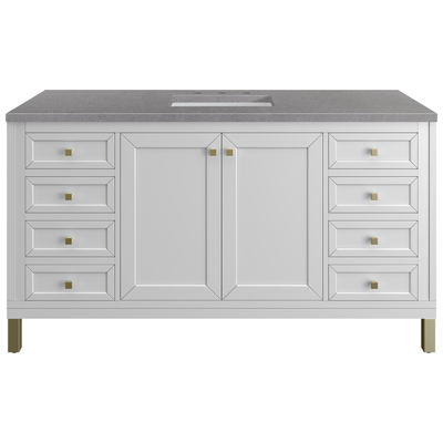 James Martin Bathroom Vanities, Single Sink Vanities, 50-70, Modern, White, Wall Mount Vanities, With Top and Sink, Glossy White, Modern Farmhouse, Transitional, Grey Expo, Yellow Poplar Solids, Plywood Panels, Vanity, 840108948367, 305-V60S-GW-3GEX