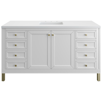James Martin Bathroom Vanities, Single Sink Vanities, 50-70, Modern, White, Wall Mount Vanities, With Top and Sink, Glossy White, Modern Farmhouse, Transitional, White Zeus, Yellow Poplar Solids, Plywood Panels, Vanity, 840108948374, 305-V60S-GW-3WZ