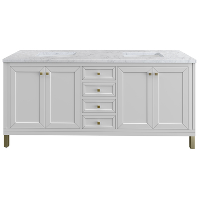 James Martin Bathroom Vanities, Double Sink Vanities, 70-90, Modern, White, Wall Mount Vanities, With Top and Sink, Glossy White, Modern Farmhouse, Transitional, Carrara Marble, Yellow Poplar Solids, Plywood Panels, Vanity, 840108948497, 305-V72-GW