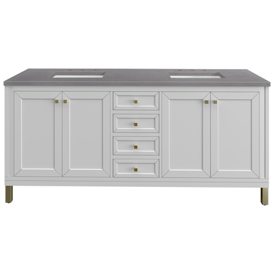 James Martin Bathroom Vanities, Double Sink Vanities, 70-90, Modern, White, Wall Mount Vanities, With Top and Sink, Glossy White, Modern Farmhouse, Transitional, Grey Expo, Yellow Poplar Solids, Plywood Panels, Vanity, 840108948565, 305-V72-GW-3GEX