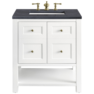 James Martin Bathroom Vanities, Single Sink Vanities, Under 30, Modern, White, With Top and Sink, Bright White, Modern Farmhouse, Transitional, Charcoal Soapstone, Yellow Poplar, Plywood Panels, Vanity, 840108948718, 330-V30-BW-3CSP