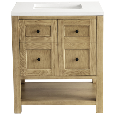 James Martin Bathroom Vanities, Single Sink Vanities, Under 30, Modern, Light Brown, With Top and Sink, Light Natural Oak, Modern Farmhouse, Transitional, White Zeus, Ash Solids and Plywood Panels with Flat Cut White Oak Veneers, Vanity, 840108948879