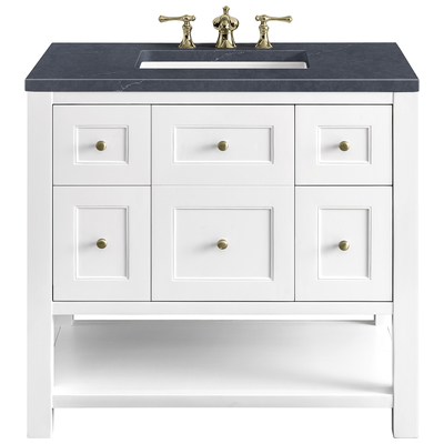 James Martin Bathroom Vanities, Single Sink Vanities, 30-40, Modern, White, With Top and Sink, Bright White, Modern Farmhouse, Transitional, Charcoal Soapstone, Yellow Poplar, Plywood Panels, Vanity, 840108949012, 330-V36-BW-3CSP