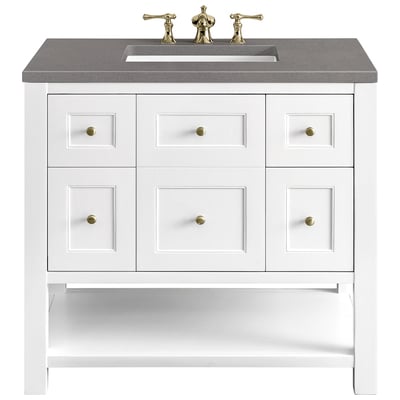 James Martin Bathroom Vanities, Single Sink Vanities, 30-40, Modern, White, With Top and Sink, Bright White, Modern Farmhouse, Transitional, Grey Expo, Yellow Poplar, Plywood Panels, Vanity, 840108949067, 330-V36-BW-3GEX