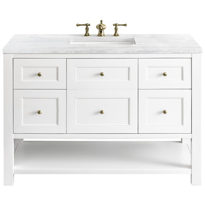 James Martin Bathroom Vanities, Single Sink Vanities, 40-50, Modern, White, With Top and Sink, Bright White, Modern Farmhouse, Transitional, Arctic Fall, Yellow Poplar, Plywood Panels, Vanity, 840108949289, 330-V48-BW-3AF