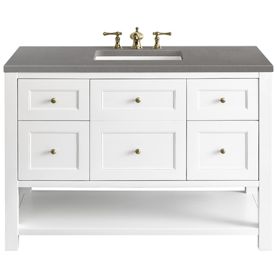James Martin Bathroom Vanities, Single Sink Vanities, 40-50, Modern, White, With Top and Sink, Bright White, Modern Farmhouse, Transitional, Grey Expo, Yellow Poplar, Plywood Panels, Vanity, 840108949364, 330-V48-BW-3GEX