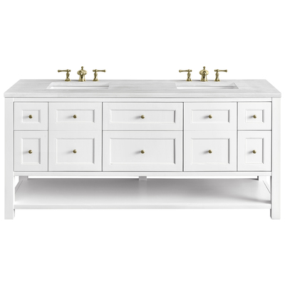 James Martin Bathroom Vanities, Double Sink Vanities, 70-90, Modern, White, With Top and Sink, Bright White, Modern Farmhouse, Transitional, Arctic Fall, Yellow Poplar, Plywood Panels, Vanity, 840108949586, 330-V72-BW-3AF