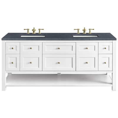 James Martin Bathroom Vanities, Double Sink Vanities, 70-90, Modern, White, With Top and Sink, Bright White, Modern Farmhouse, Transitional, Charcoal Soapstone, Yellow Poplar, Plywood Panels, Vanity, 840108949616, 330-V72-BW-3CSP