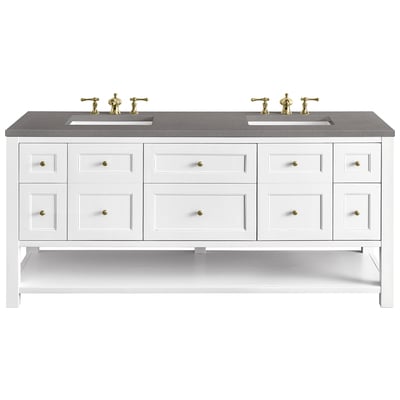 James Martin Bathroom Vanities, Double Sink Vanities, 70-90, Modern, White, With Top and Sink, Bright White, Modern Farmhouse, Transitional, Grey Expo, Yellow Poplar, Plywood Panels, Vanity, 840108949661, 330-V72-BW-3GEX